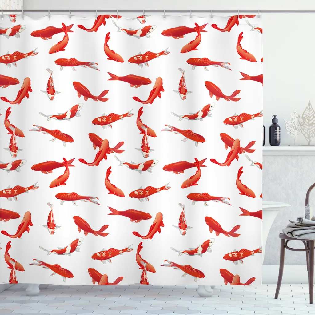 Tenda Doccia Koi ABAKUHAUS 175x180 cm Arancione Tessuto Impermeabile