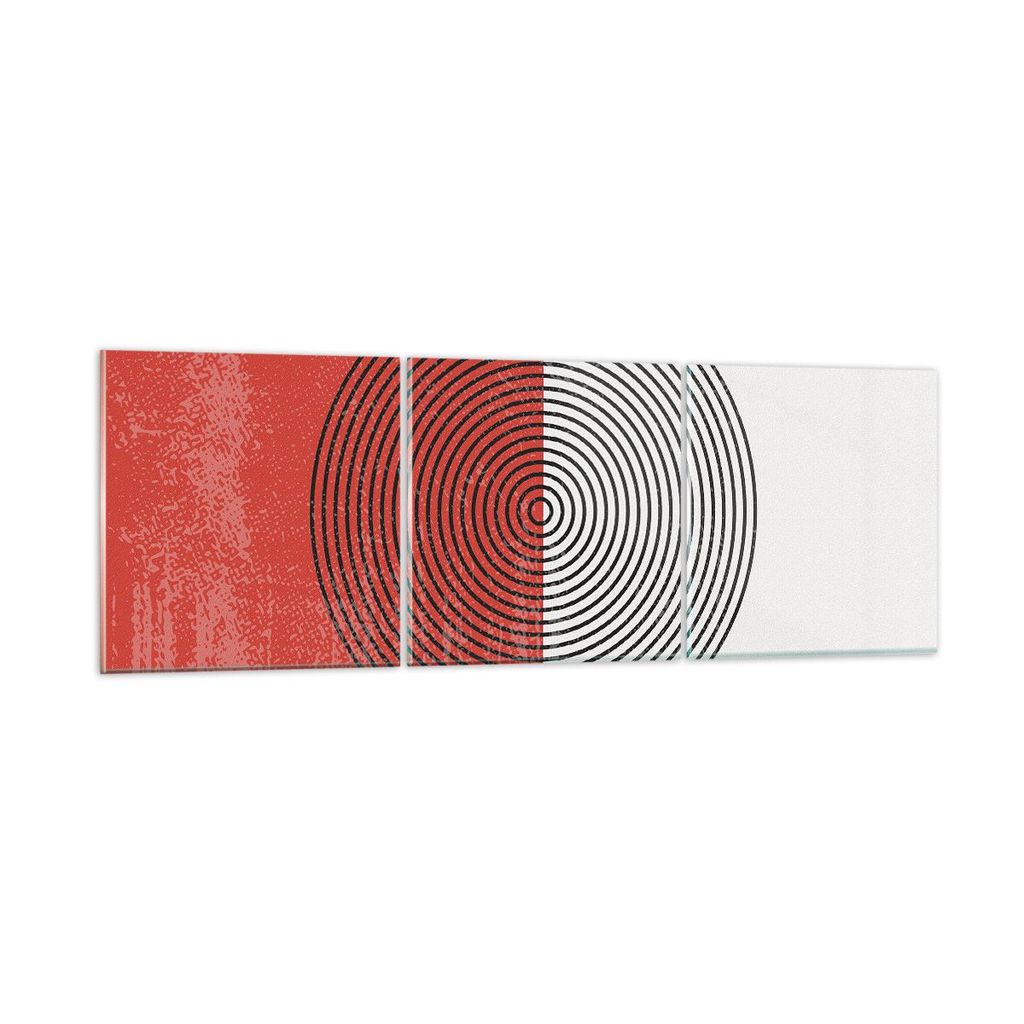 Bilder auf glas - 3 Teile - Abstraktion Weiß-Rot Kreise - 120x40cm - Glasbilder - Wandbilder - Bilder - Wanddekoration aus Glas - Glas Bilder - Wa...