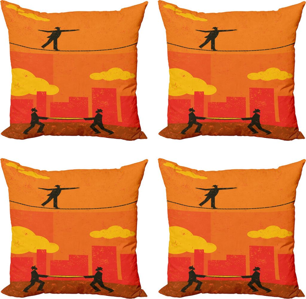 ABAKUHAUS Zirkus Kissenbezug Set (4 Stück), Männer-Weg Tightrope Net, Moderner Doppelseitiger Digitaldruck, 40 cm x 40 cm, Mehrfarbig