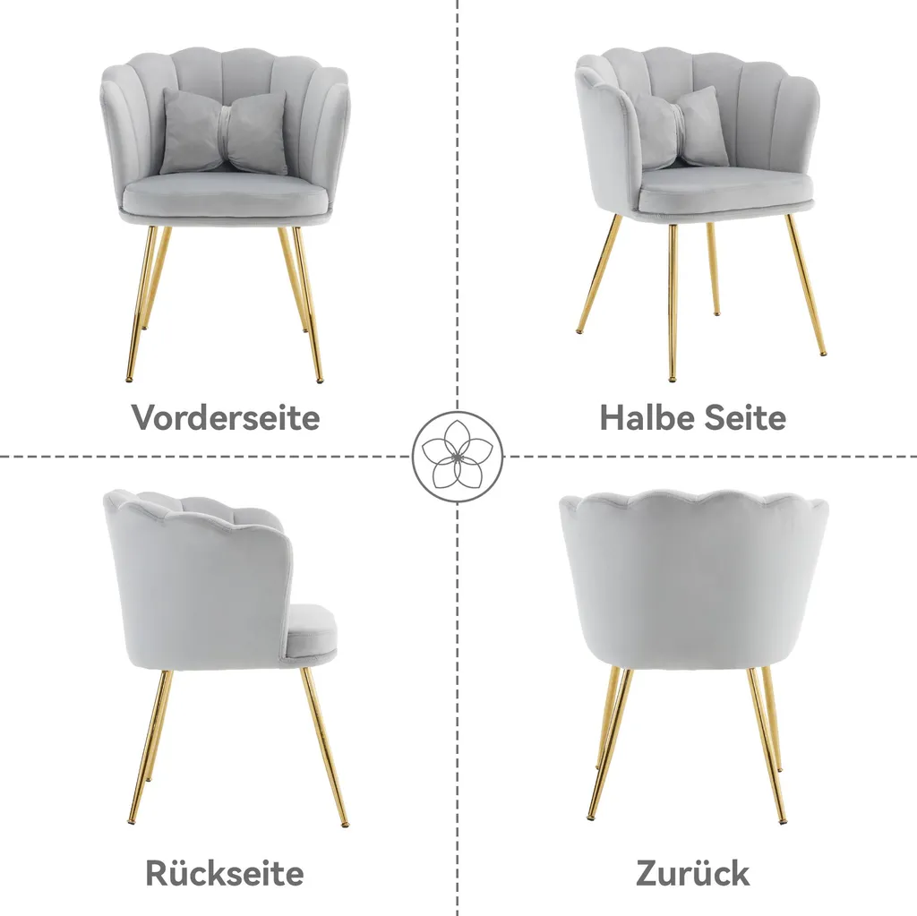 Chaise Velours Confortable Dossier Ergonomique Lot de 2 Pieds Or