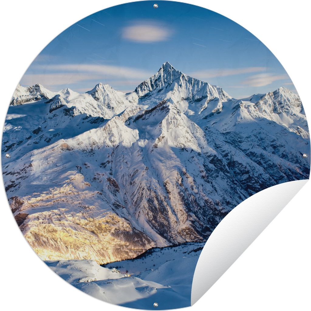 MuchoWow Gartenposter Outdoor-Poster Rund Schweizer Alpen im Winter Ø 150 cm Gartendeko Rundes Poster draußen