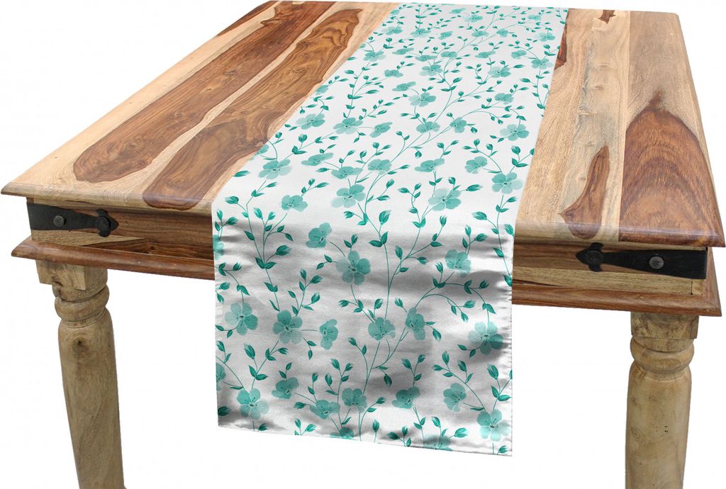 ABAKUHAUS Frühling Tischläufer, Muster mit Blumen Stem, Esszimmer Küche Rechteckiger Dekorativer Tischläufer, 40 x 300 cm, Pale Blue Teal weiß