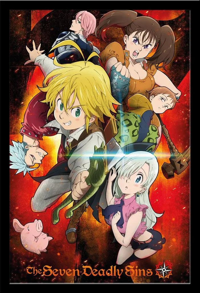 Seven Deadly Sins - Poster - Key Art 1 + cornice rimovibile, Shinsuke® Maxi MDF nero, disco acrilico