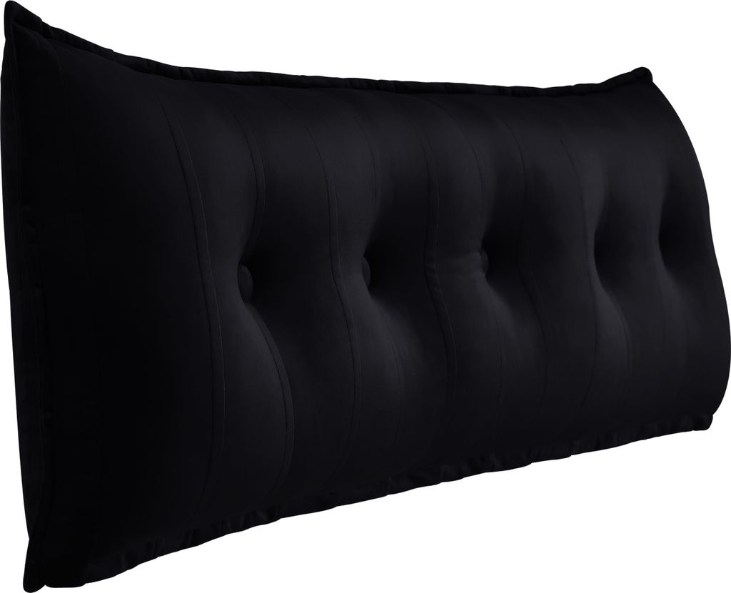 Rückenkissen für Bett & Sofa mit abnehmbarem, waschbarem Bezug - 160cm | Großes Lesekissen - Keilkissen, Holländischer Samt-Schwarz - PillowPal...