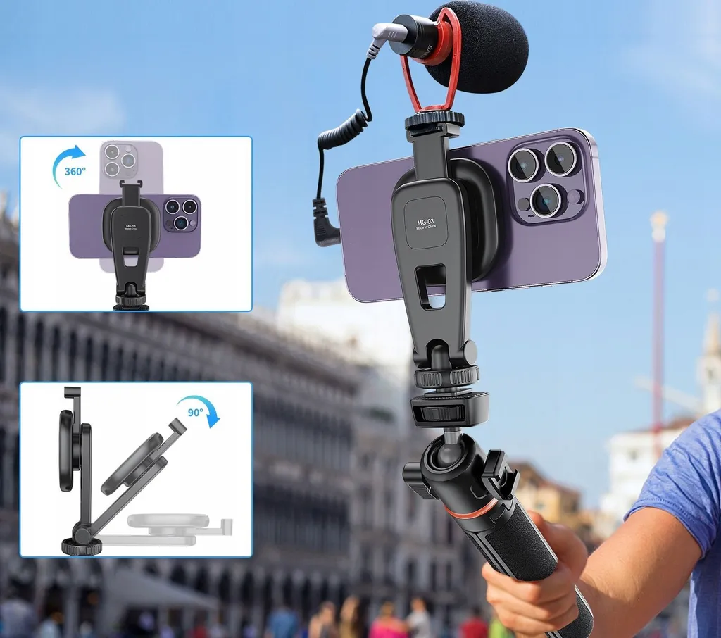 Support trépied MagSafe iPhone pour vlogging avec double griffe flash - 9