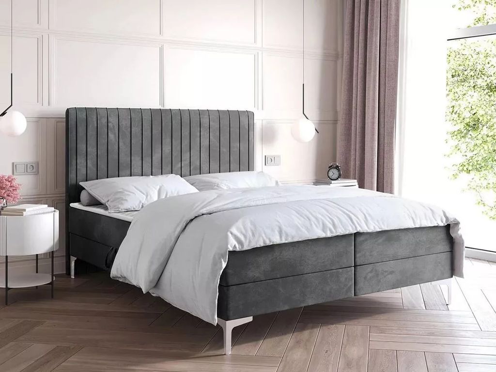 Kontinentales Bett 200x200 HACINA mit Stauraum - grau