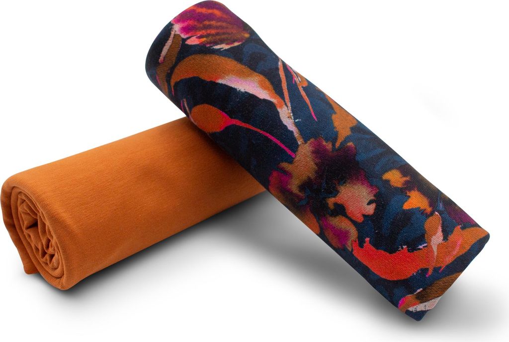 Stoffpaket 0,5m Jersey + 0,5m Bündchenstoff Meterware zum Nähen von Kinderkleidung Kinderstoff 100 Jerseystoff Set 67 Blumen Wasserfarbenoptik