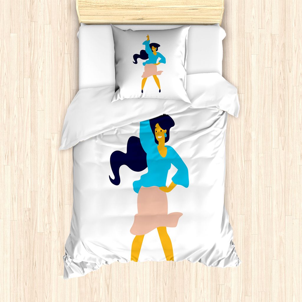 ABAKUHAUS Feminin Bettbezug Set für Einzelbetten, Heiter Tanzen-Mädchen-Kunst, Milbensicher Allergiker geeignet mit Kissenbezug, 135 cm x 200 cm ...