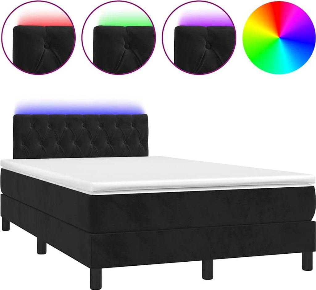 vidaXL Boxspringbett mit Matratze & LED Schwarz 120x190 cm Samt