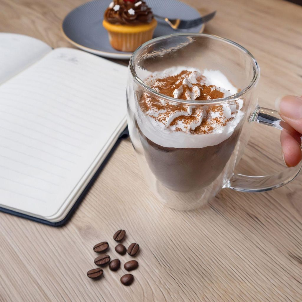 NNXHWY 2 Tazze da caffè in Vetro a Doppia Parete, Tazza da caffè in Doppio Vetro da 300 Ml, Tazza da tè in Vetro Trasparente Natalizio, Tazza da caffè Estetica con Manici