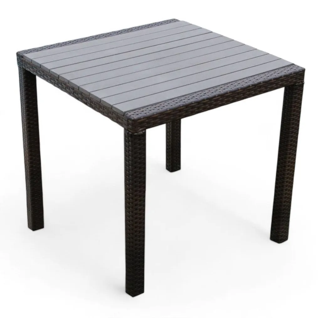Table de jardin carrée 80x80 en aluminium et rotin tressé