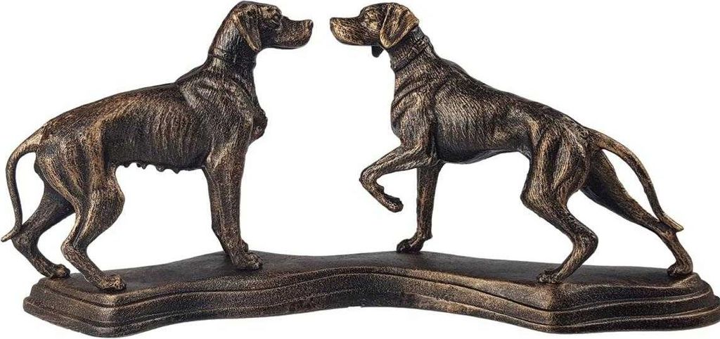Skulptur Figur Gusseisen zwei Hunde auf Sockel montiert