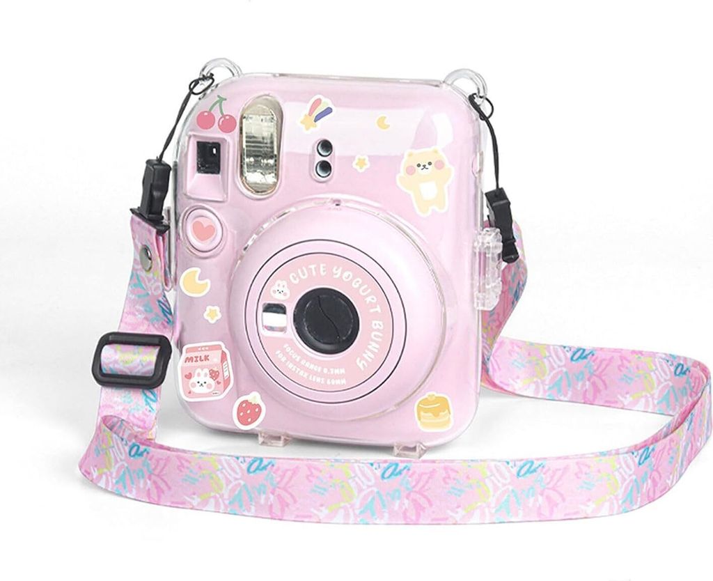 Portable Transparente Tasche Kompatibel mit Instax Mini 12 Sofortbildkamera Zubehör, mit niedlichem verstellbarem Riemen und Mini-Fotoalbum und Au...