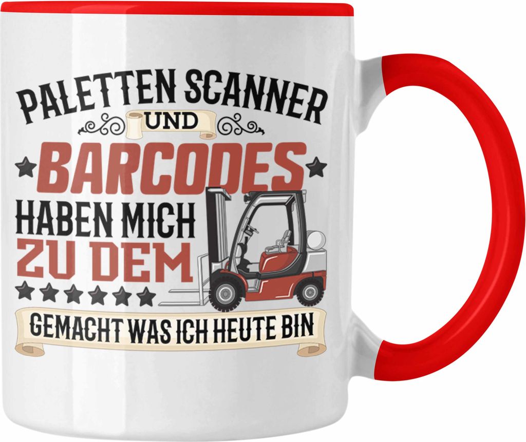 Trendation - Paletten Scanner Barcodes Tasse Geschenk für Staplerfahrer Gabelstapler Fahrer Geschenkidee Lager Logistiker (Rot)