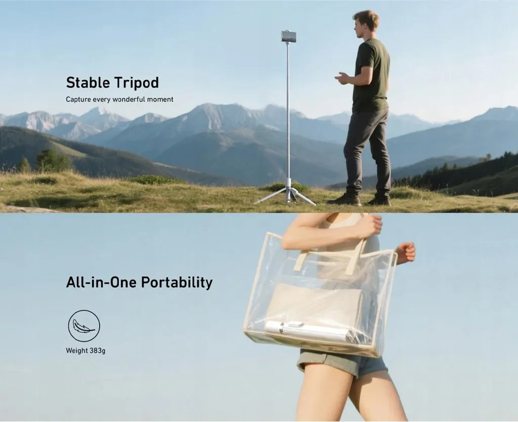 Bâton à selfie 1,8 m avec trépied stable et télécommande Bluetooth noir - 10