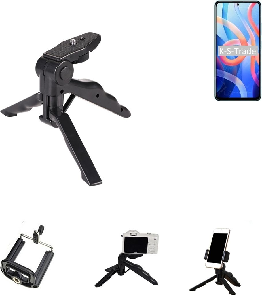 K-S-Trade Stativ Tisch-Ständer Dreibein Handy-Stativ Ständer kompatibel mit Xiaomi Redmi Note 11 Mini-Stativ Smartphone Tripod Handy-Stativ aus