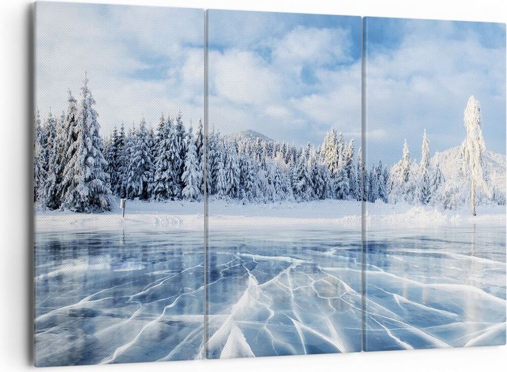 Bild auf Leinwand - Leinwandbild - 3 Teile - Wald Eis See - 165x110cm - Wand Bild - Wanddeko - Wandbilder - Leinwanddruck - Bilder - Wanddekoration...