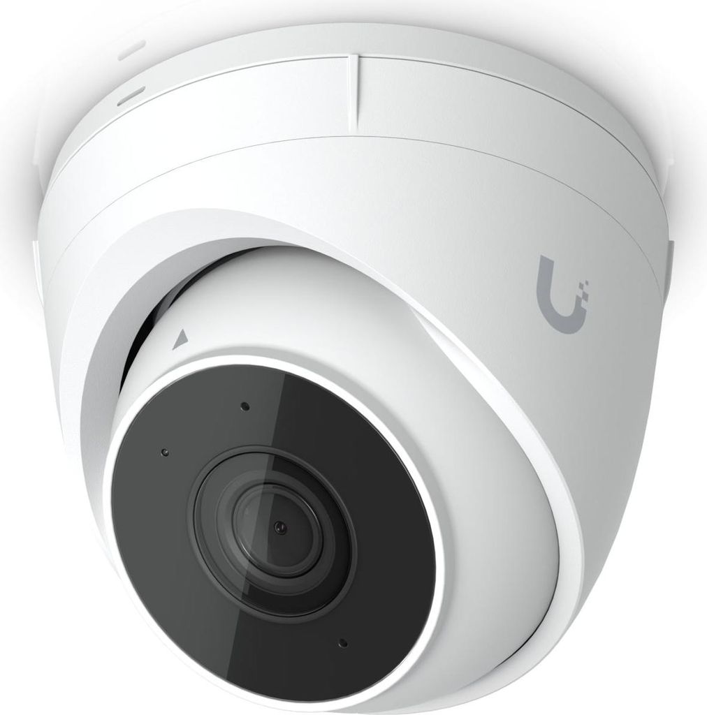 A white dome security camera is shown against a white background.