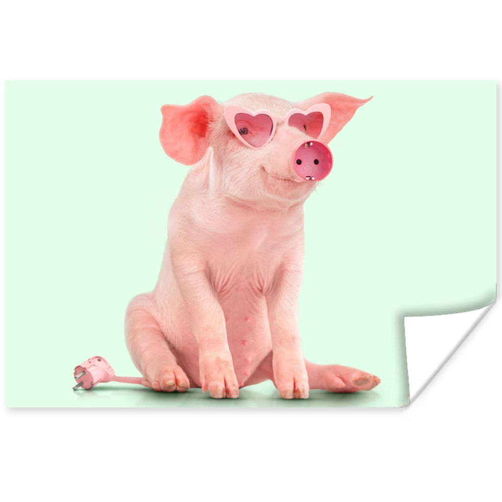 MuchoWow Poster Schwein - Rosa - Brille - Sockel - Tiere 60x40 cm - Schlafzimmerdekoration