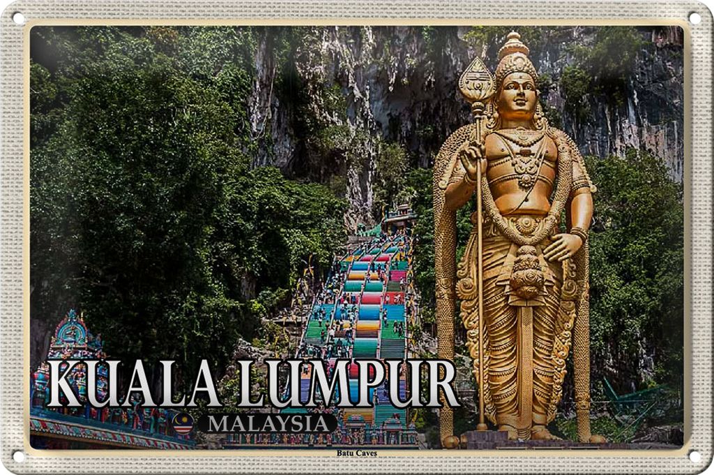 Blechschild Reise 40x30cm Kuala Lumpur Malaysia Batu Caves