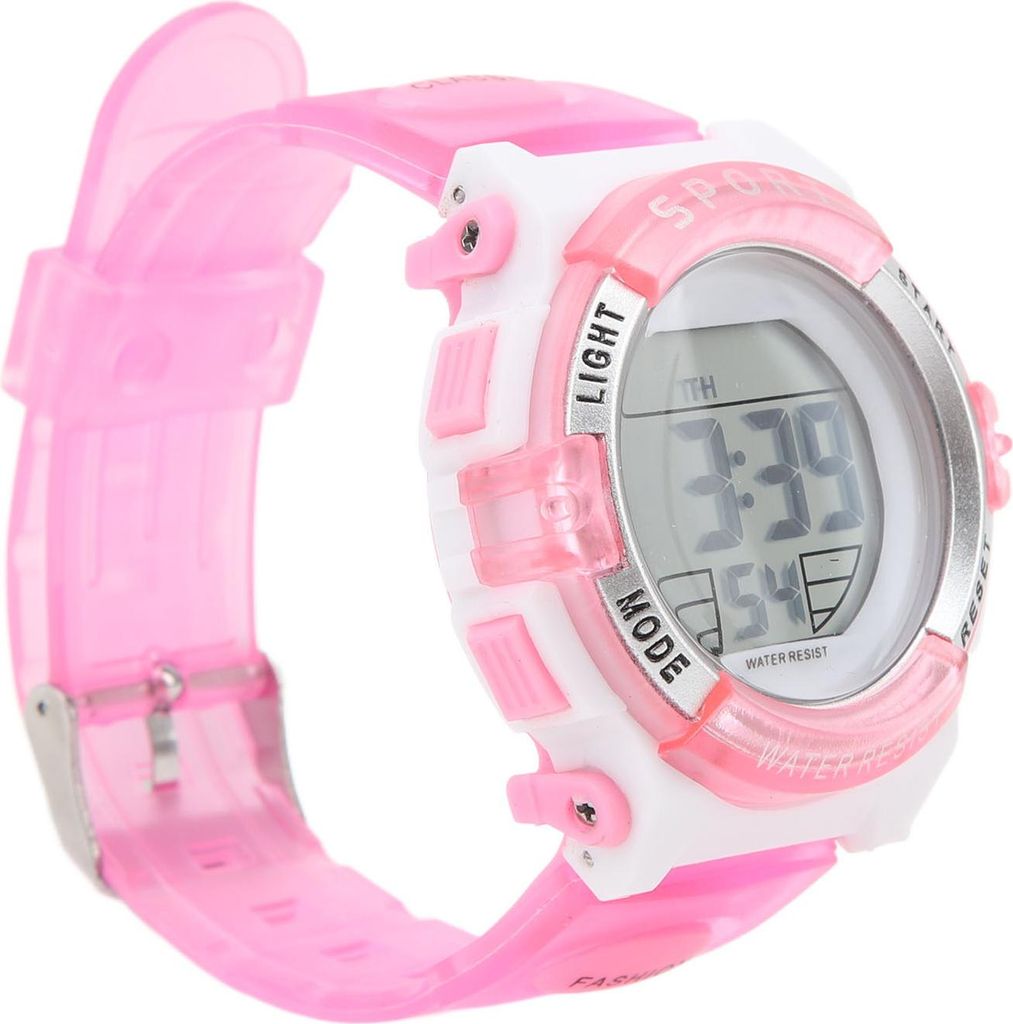 Digital Chronograph Watch Mädels Student Elektrische Wasserdichte Polyurethan-Gurt zum Schwimmen mit farbenfrohen Nachtlichtalarm rosa