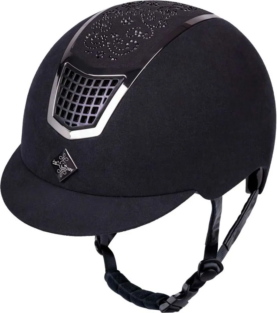 Casque Équitation avec Strass FP QUANTINUM Chic en Daim Noir 56-58