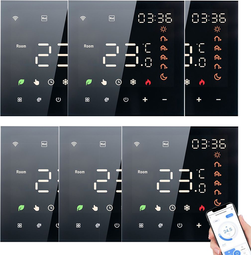 6X Smart Tuya WiFi-Thermostat, Sprachsteuerung, fuer 16A Elektroheizung, digitales programmierbares LCD-Display, Touchscreen, Fussbodenheizung, Tem...