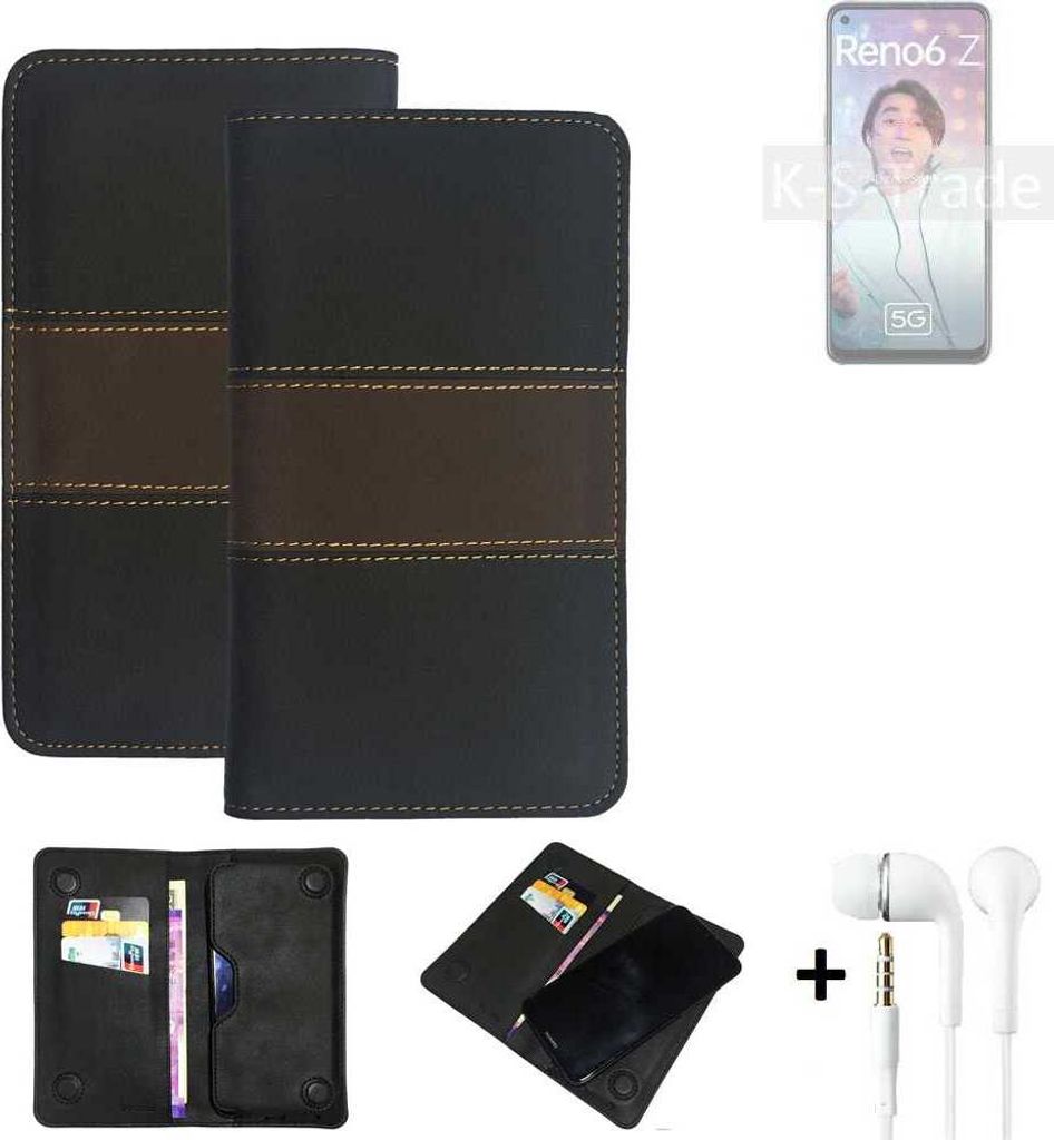 K-S-Trade Handyhülle + Kopfhörer kompatibel mit Oppo Reno6 Z 5G Schutzhülle Walletcase Bookstyle Tasche Schutz Case Hülle Wallet Cover Kunstleder