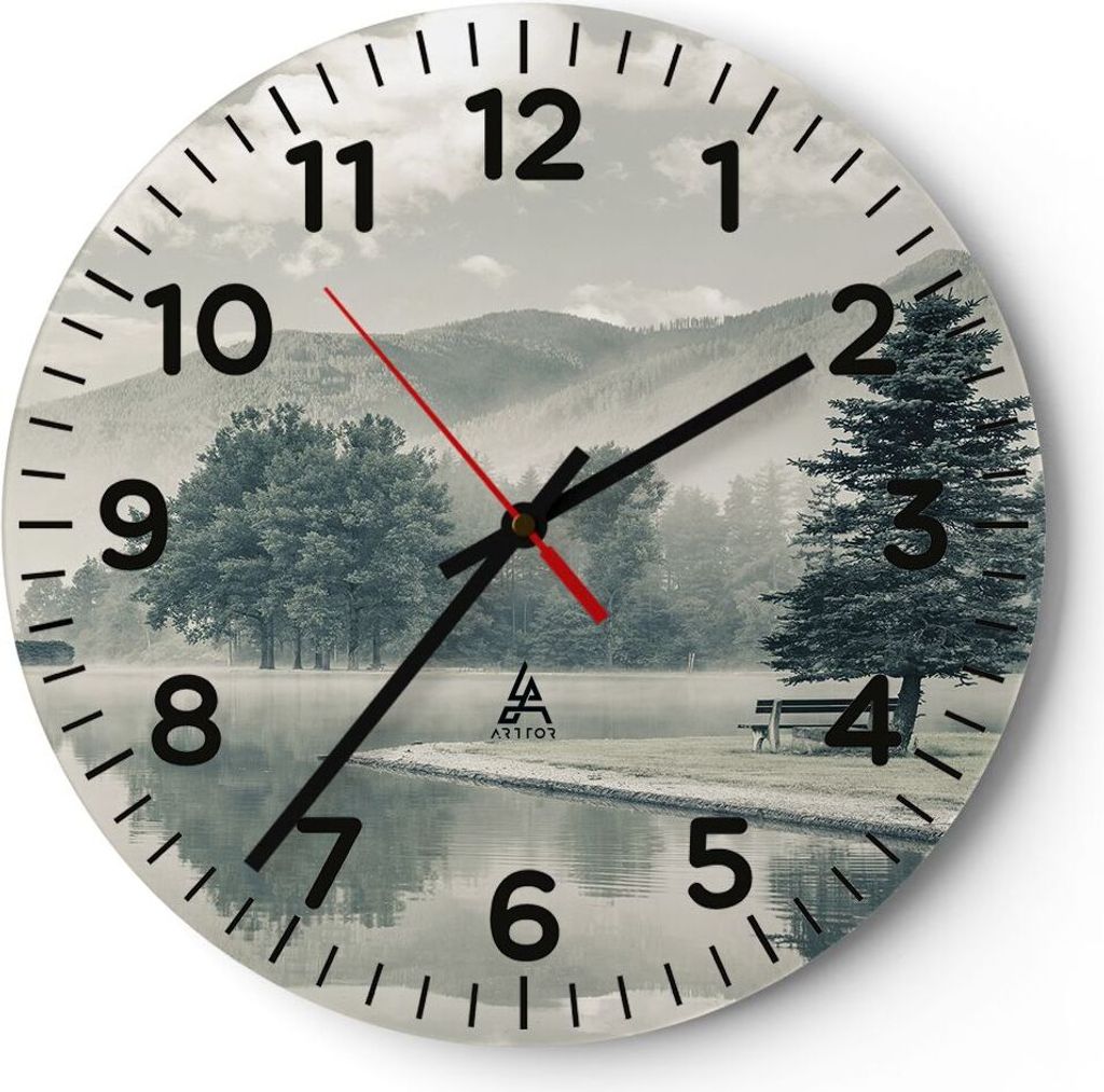 Wanduhr - Rund - Glasuhr - Cool Landschaft Berge - 30x30cm - Schleichendes Uhrwerk - Lautlos - zum Aufhängen bereit - Dekoration Modern - Wanddeko...