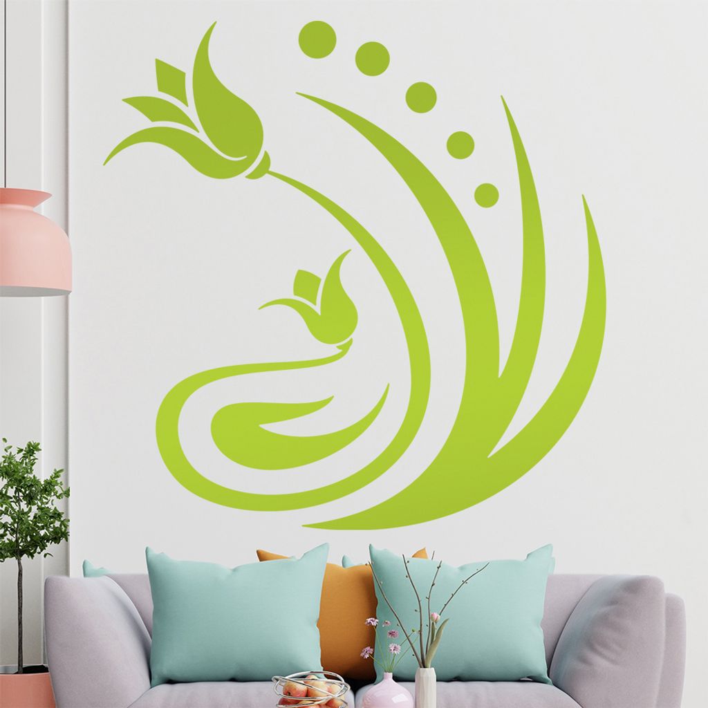 Blume - Linien Punkte Wandtattoo in 6 Größen - Wandaufkleber Wall Sticker - Dekoration, Küche, Wohnzimmer, Schlafzimmer, Badezimmer