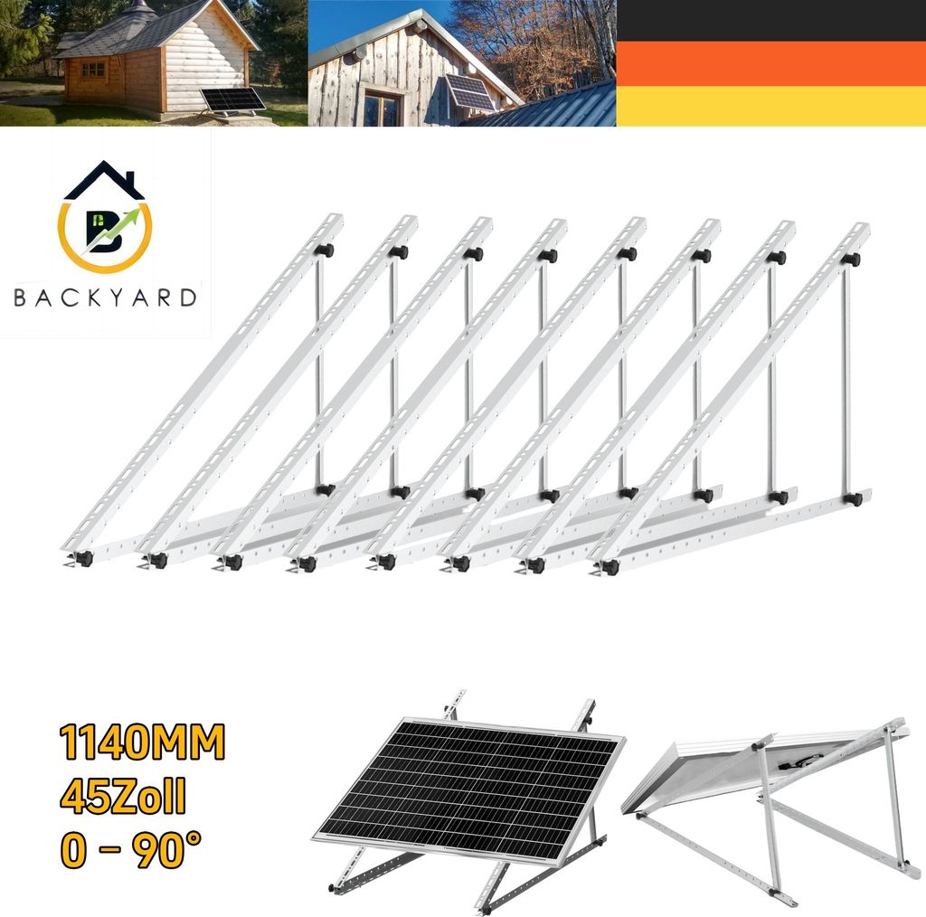 1140MM Balkonkraftwerk Halterung Solarpanel Halterung 8 Stück verstellbar Winkel 0-90° PV Modul für Dachhalterungen Solarmodule