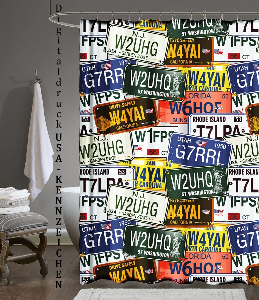 Digitaldruck Qualität Textil Duschvorhang Wannenvorhang USA-KENNZEICHEN 120x200cm inkl. Ringe