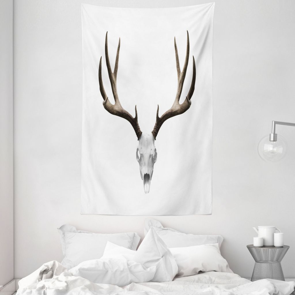 ABAKUHAUS Geweih Wandteppich und Tagesdecke, Rotwild-Schädel-Skelett aus Weiches Mikrofaser Stoff Waschbar ohne Verblassen Digitaldruck, 140 x 230...