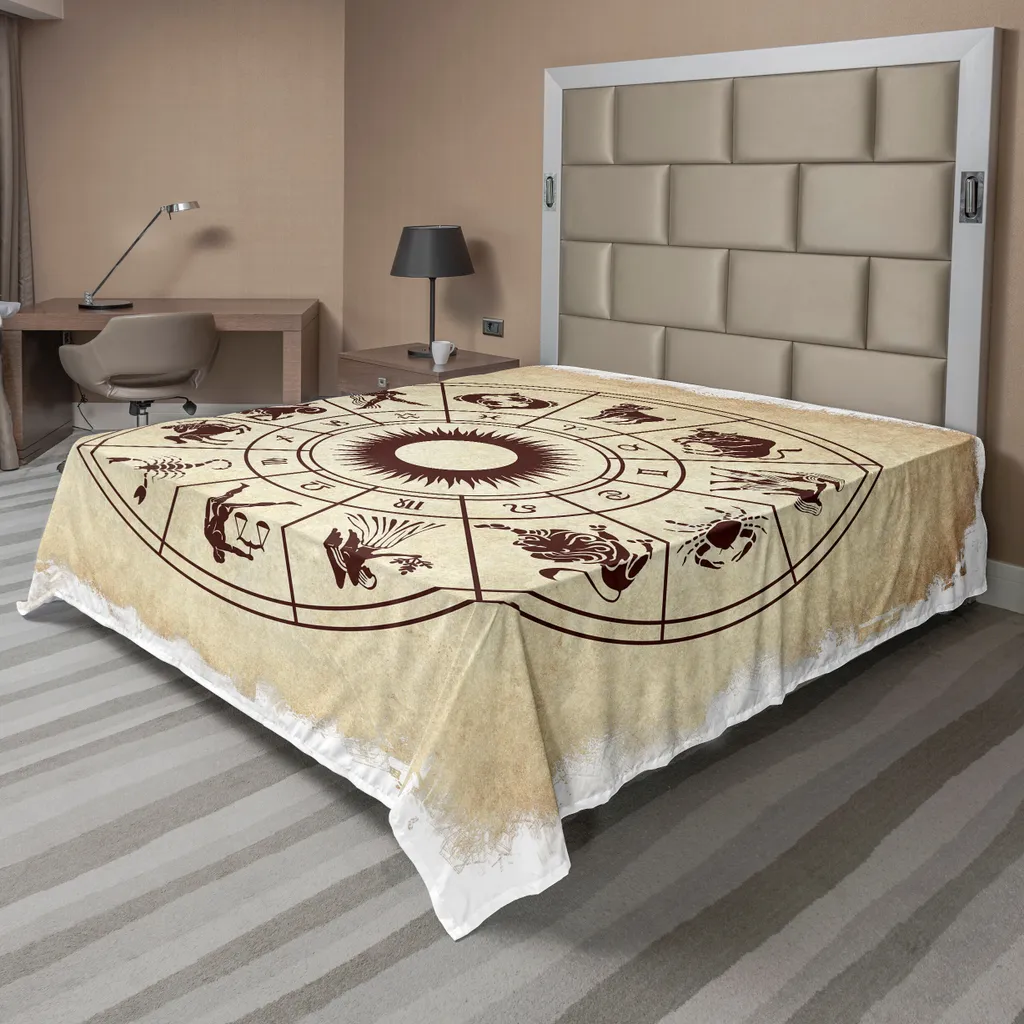 Drap de lit 260x228 Zodiaque pour Chambre Cosmique, Parure Douce Beige