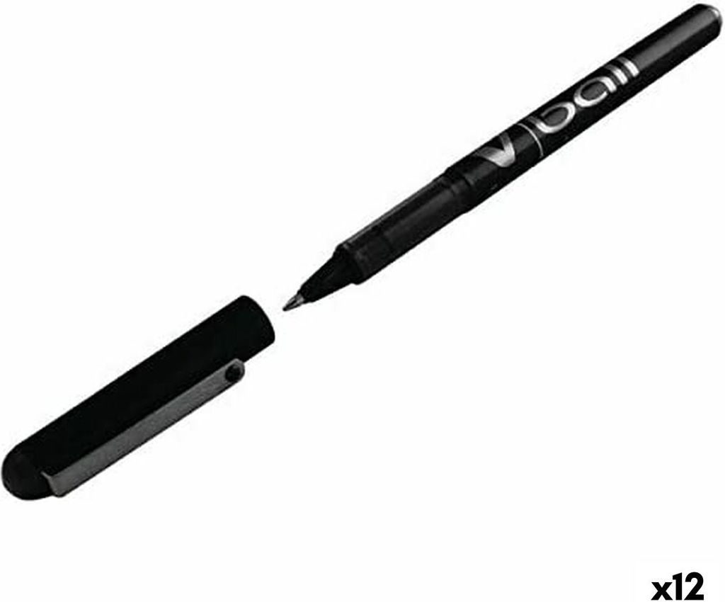 A black pen with its cap off, shown diagonally against a white background.