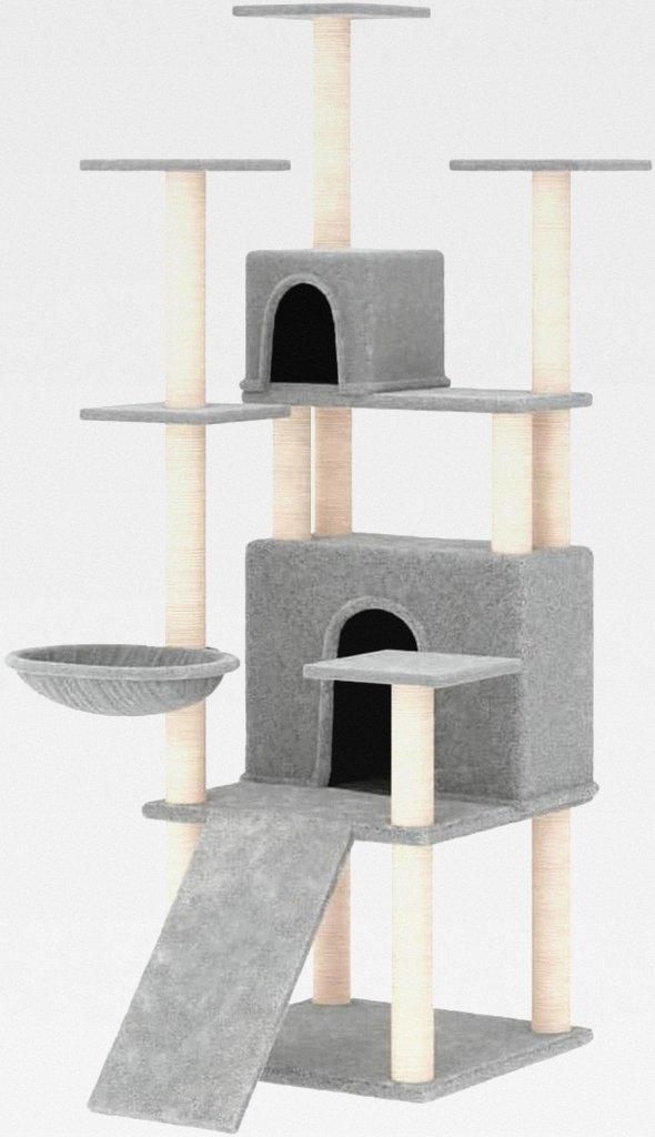 Kratzbaum mit Sisal-Kratzsäulen Hellgrau 154 cm Katzenmöbel für kleine und große Katzen