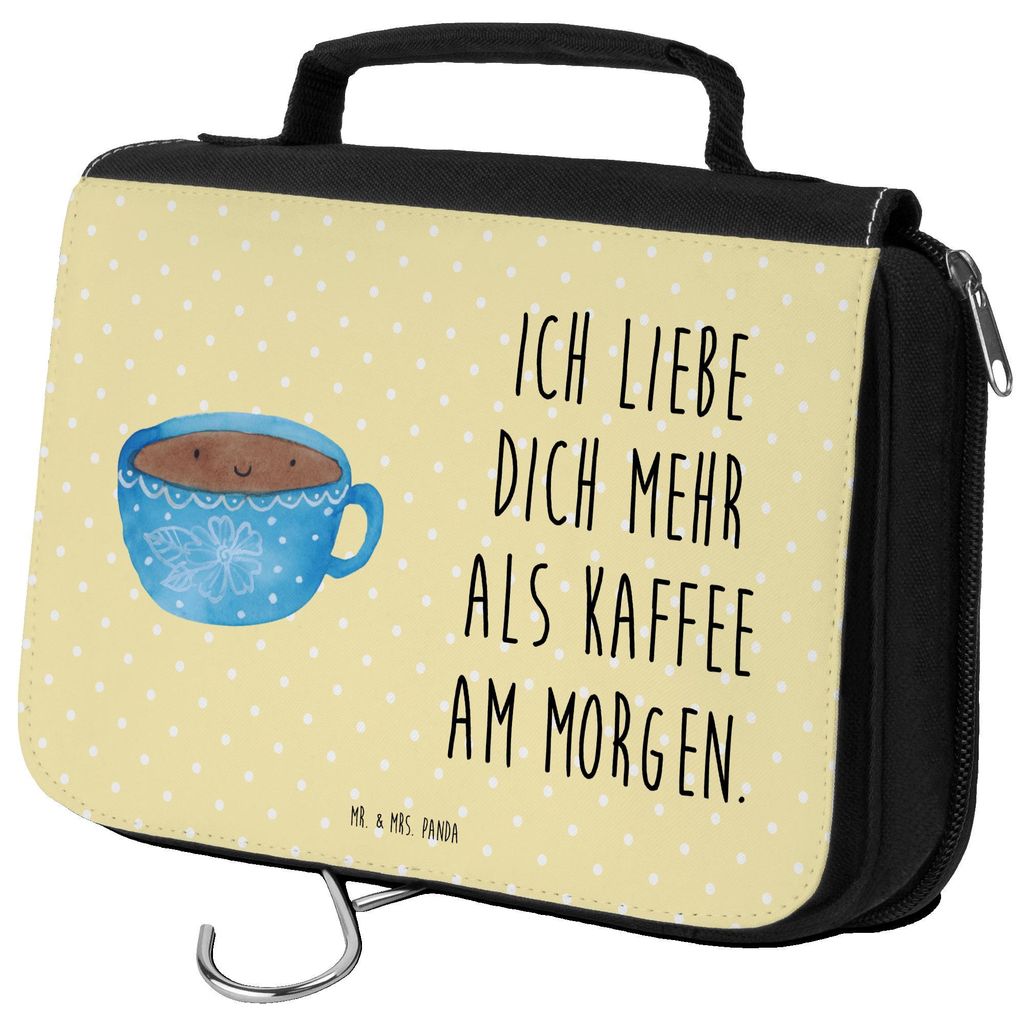 Mr. & Mrs. Panda Kulturbeutel Kaffee Tasse - Gelb Pastell - Geschenk, beauty case, Liebe, Kosmetiktasche, kulturtäschchen, Genuss, Geschmack, Lust...