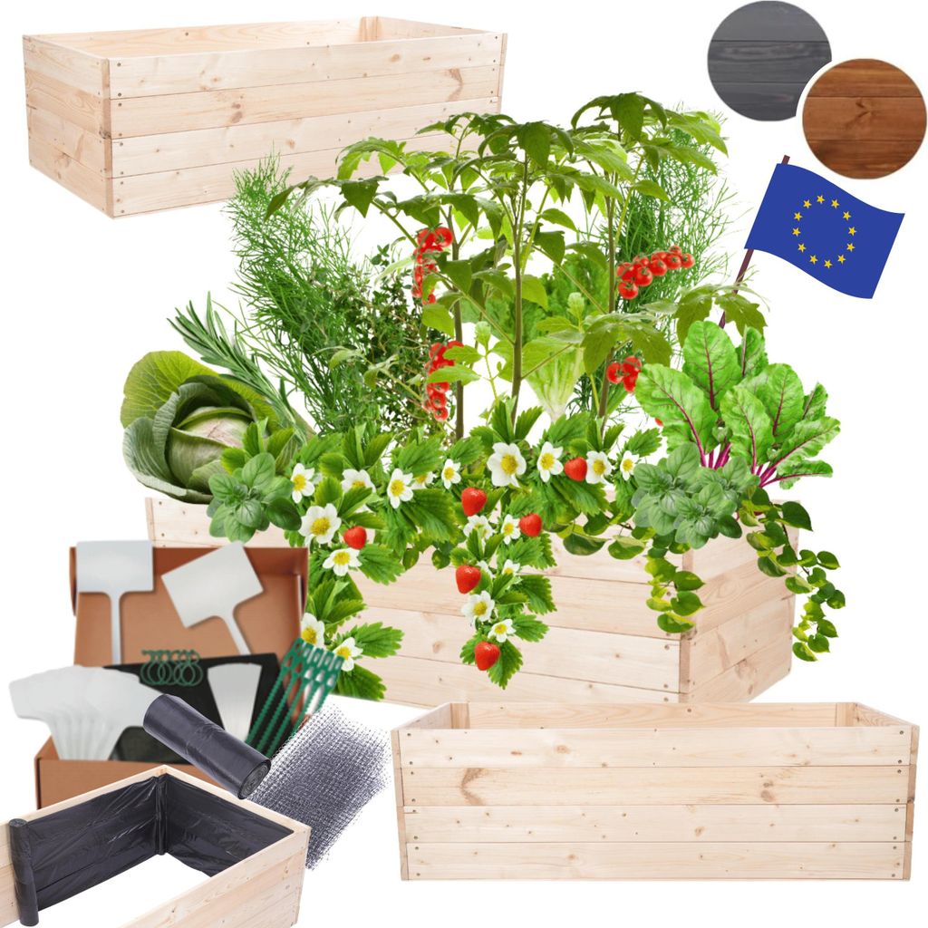 MODO24 Hochbeet Holz, Pflanzkasten, Massivholz, Kiefer, Kräuterbeet, Blumenkasten, Garten, Terrasse, 36x120x90 cm, Natur imprägniert, ZP06