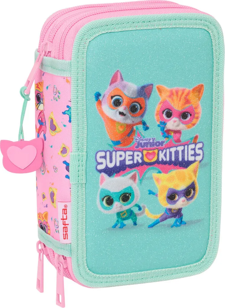 Astuccio triplo SuperKitties Rosa turchese 12,5 x 19,5 x 5,5 cm 37 pezzi