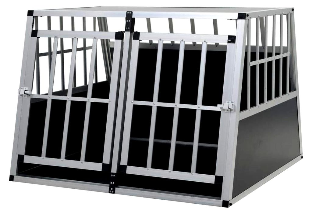 Hundetransportbox für das Auto 94 x 88 x 69 cm mit Doppeltür | Hundebox Autobox Alubox Reisebox Silber