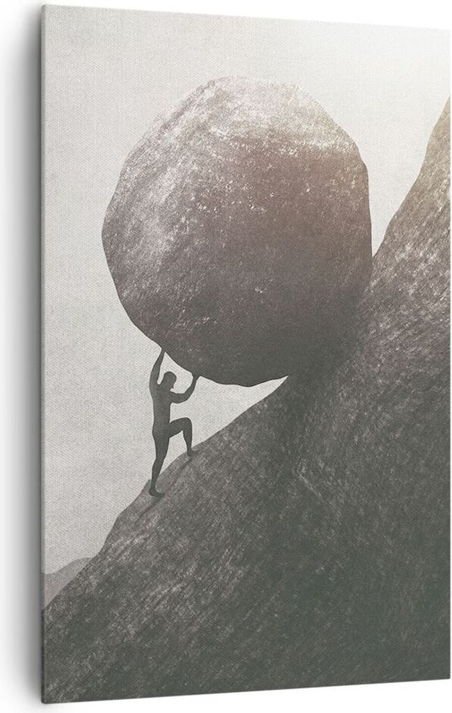 Bild auf Leinwand - Leinwandbild - Einteilig - Sisyphus Arbeit Stein - 80x120cm - Wand Bild - Wanddeko - Wandbilder - Leinwanddruck - Wanddekoratio...