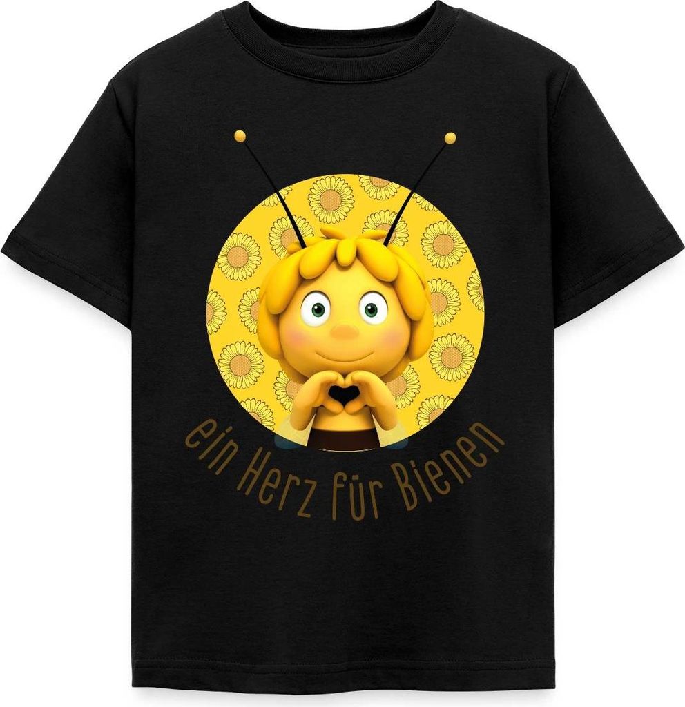 Spreadshirt Biene Maja Ein Herz Für Bienen Kinder T-Shirt, 98/104 (3-4 Jahre), Schwarz