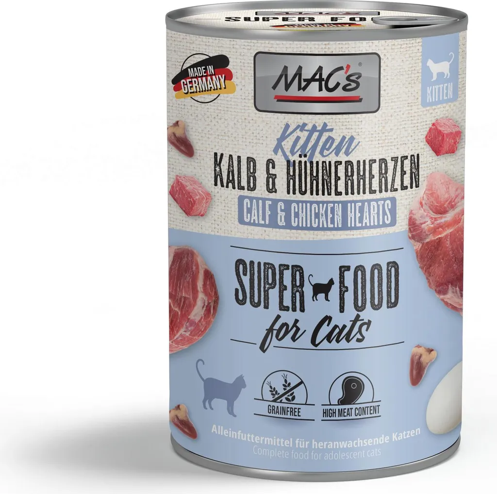MAC's Cat Kitten Cuori di Vitello e Pollo 6x400g | Cibo Umido Senza Cereali