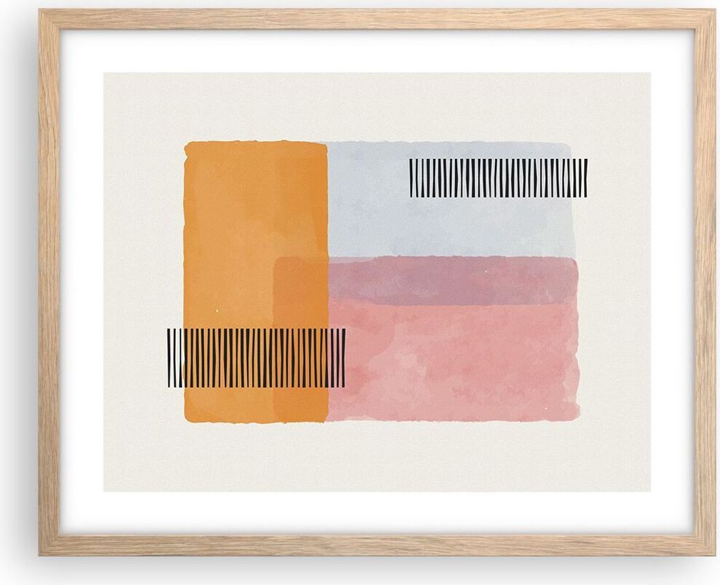 Gerahmtes Poster - Rahmen in heller Eiche - Aquarell Rechtecke Linien - 50x40 cm - Wand Bild - Wanddeko - Wandbilder - Kunstposter - Wandposter - B...