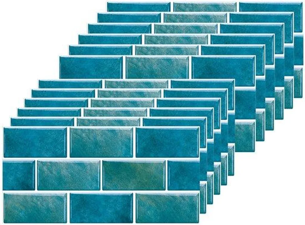 Rénover un carrelage abîmé avec 12 stickers bleus 30x15 cm étanches