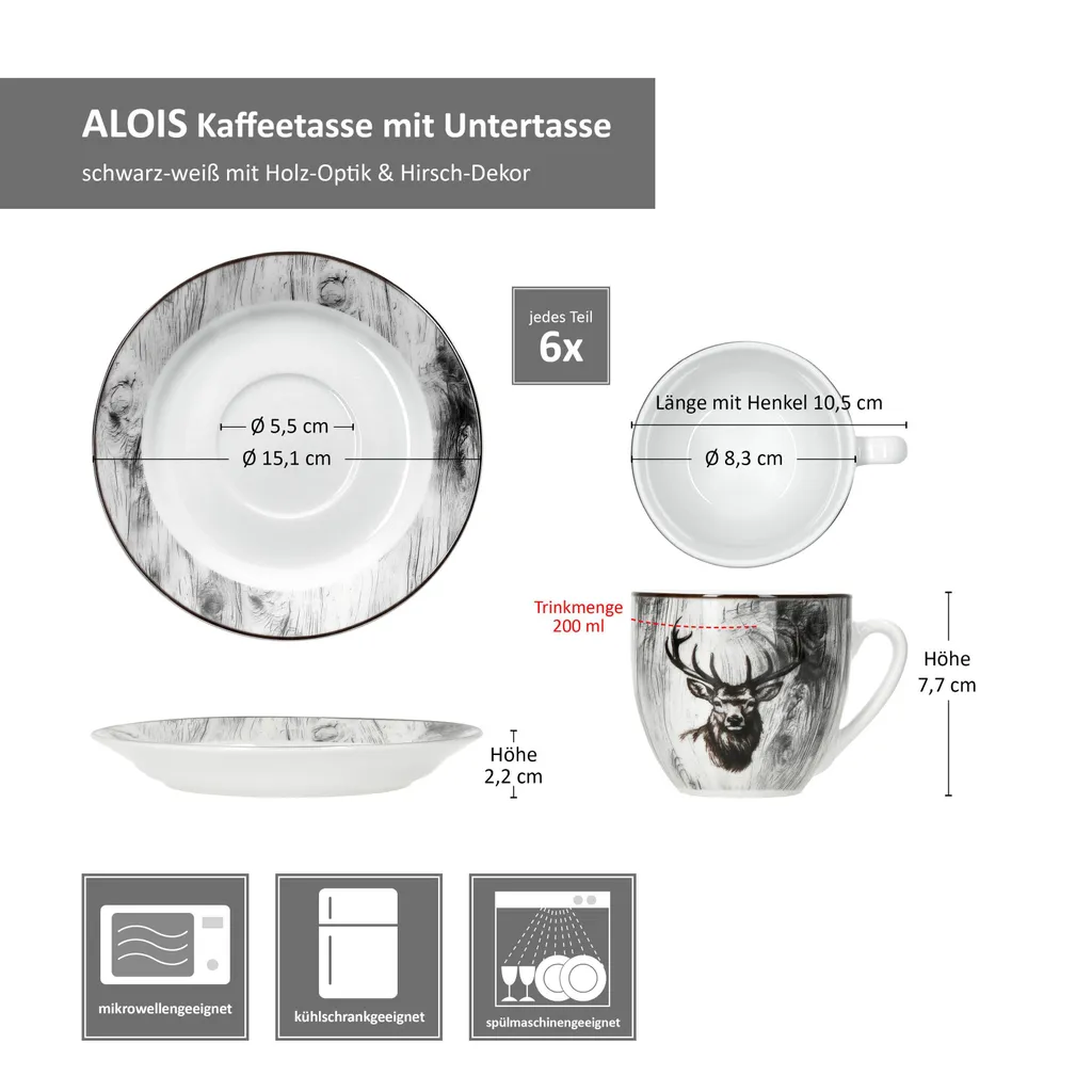 Set Tazze Caffè 6 Persone Alois: Ideale per Colazione e Regalo - 6