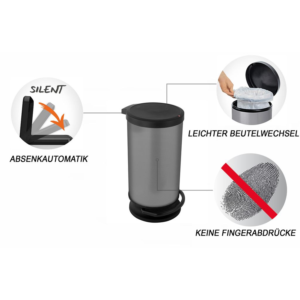 Treteimer 30 l PASO, Farbe:Carbon metallic Produktbild 3