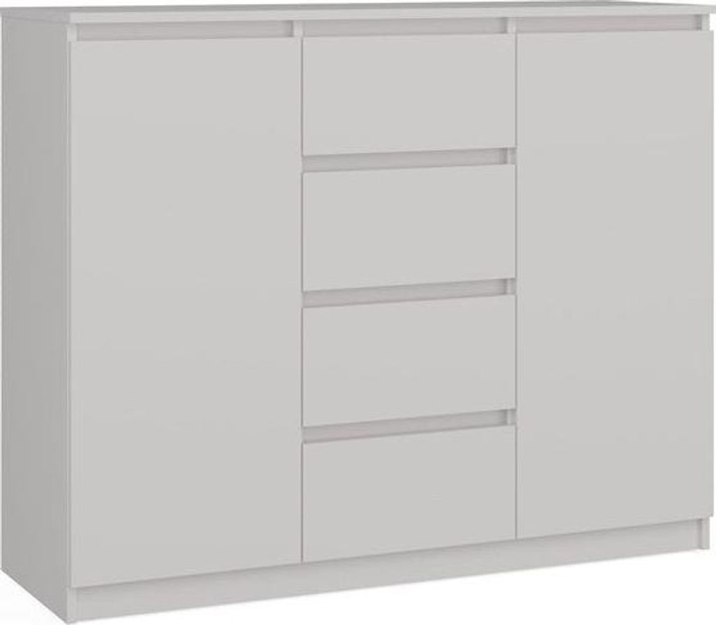 Moderne große Kommode 2 Türen 4 Schubladen - Aufbewahrungsmöbel | Farbe: Weiß | Größe: 120x97x40 cm