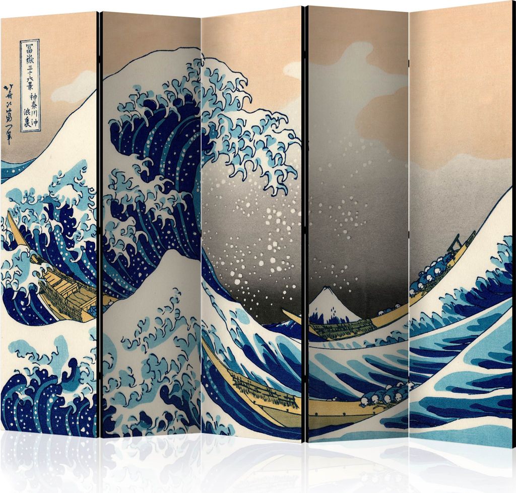 Neuheit! Dekorativer Paravent Raumteiler Trennwand Foto-Paravent Spanische Wand XXL DIE GROßE WELLE VON KANAGAWA 225x172 cm p-B-0046-z-c