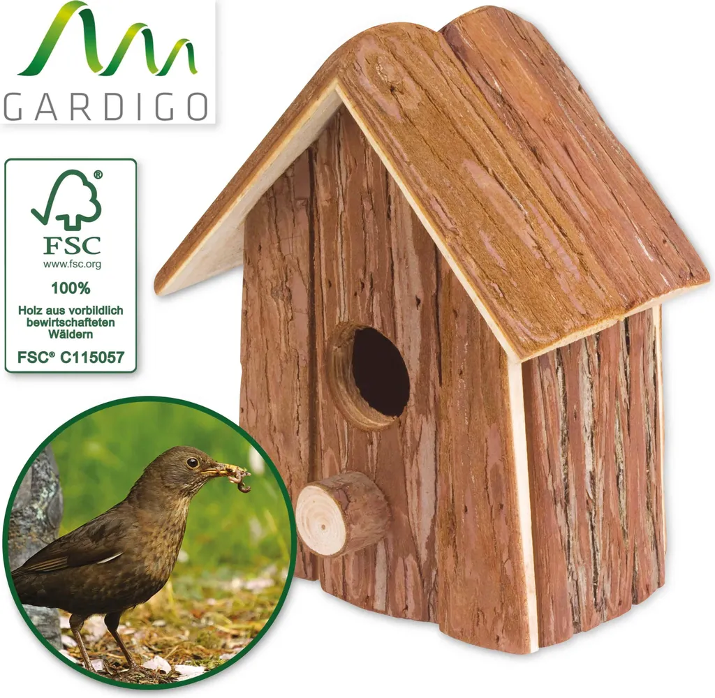 Gardigo Maison d'oiseaux nature en bois massif pour jardin extérieur